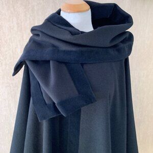 Vintage Black Wool Cape with Matching Scarf